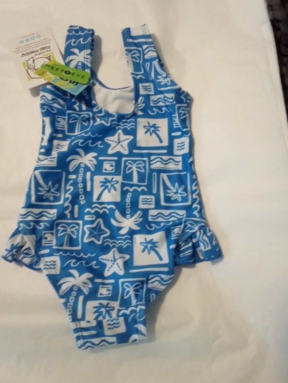 Flap Happy Blue Tropical Print One-Piece Swimsuit with Ruffle